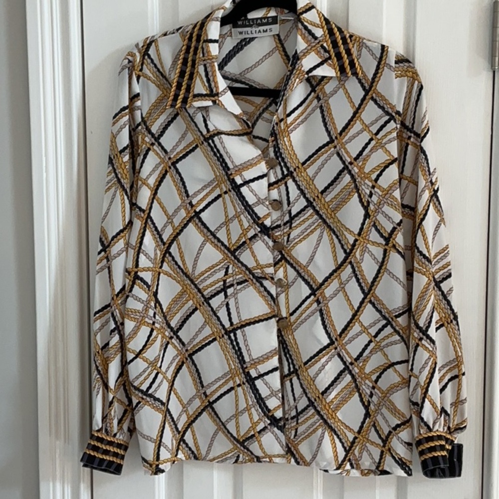 Williams & Williams Y2K White Button-Down Equestrian Shirt w/ Rope Print
